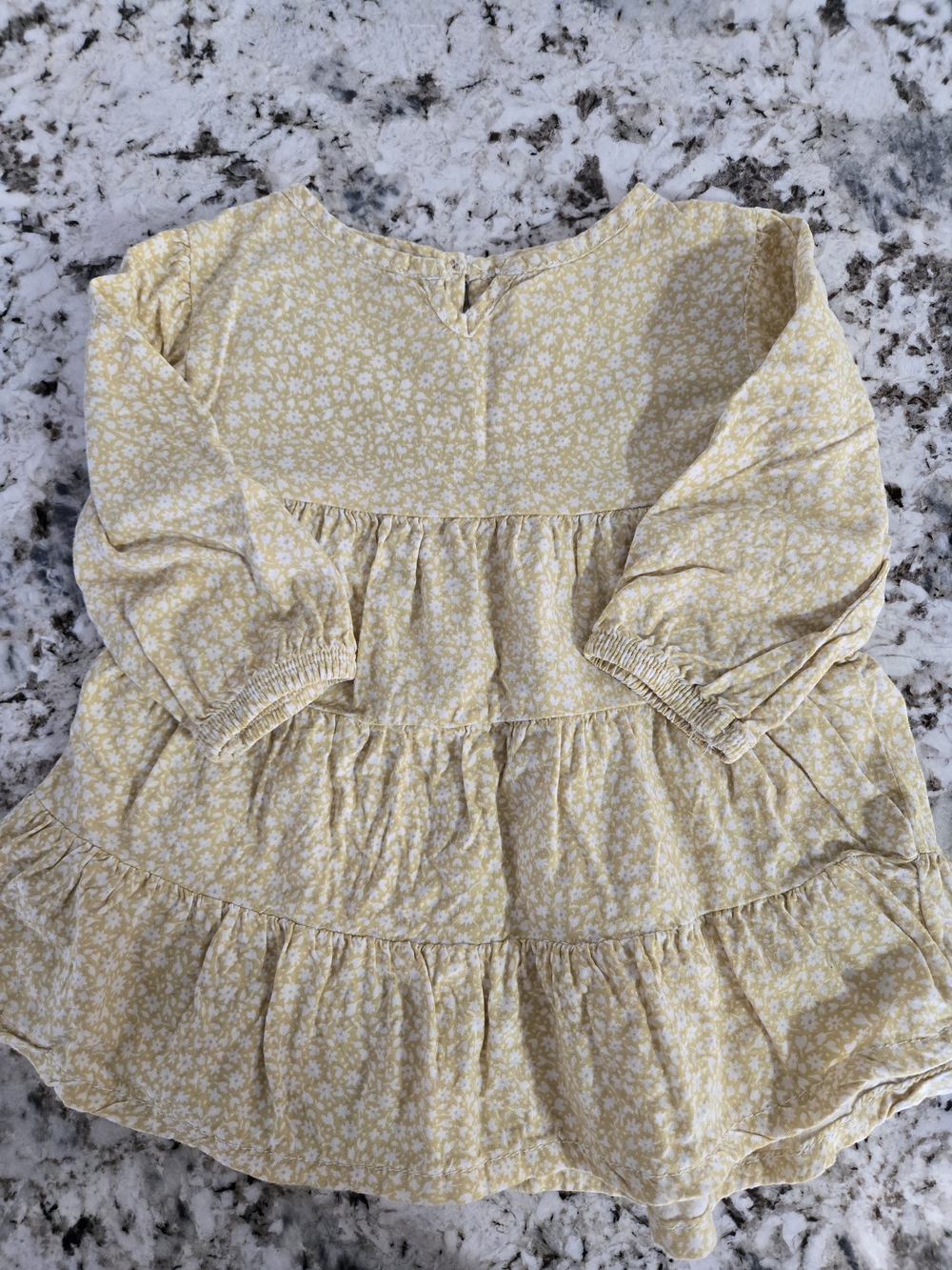 Girls Yellow Floral Tiered Long-Sleeve Dress